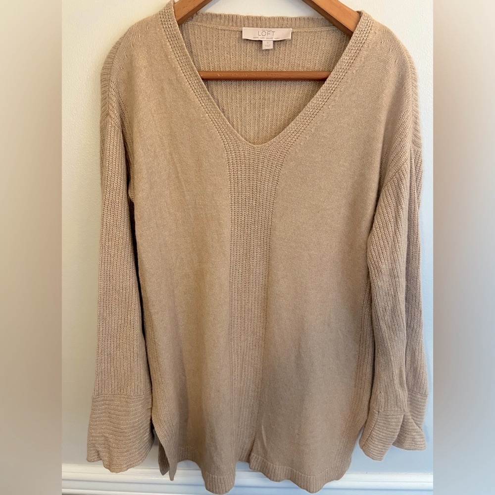LOFT Beige Knit Sweater Dress Size Medium Classic & Cozy